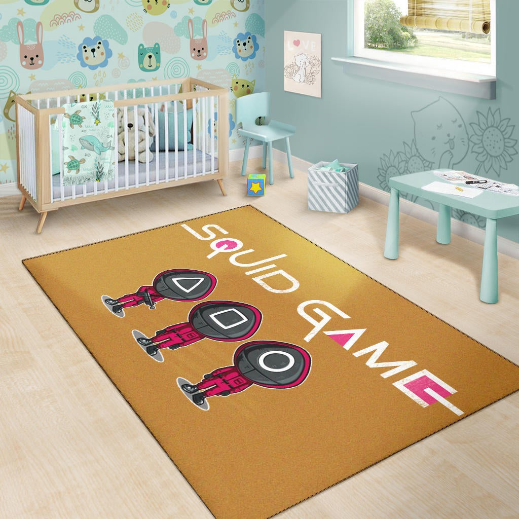 Squid Game Movie Area Rug - Cute Chibi Squid Workers Round Square Triangle Face Rugs Home Decor