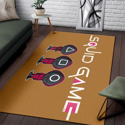 Squid Game Movie Area Rug - Cute Chibi Squid Workers Round Square Triangle Face Rugs Home Decor