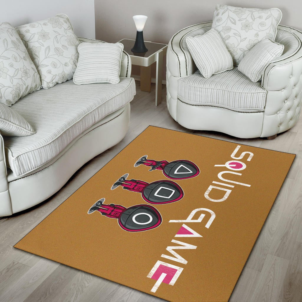 Squid Game Movie Area Rug - Cute Chibi Squid Workers Round Square Triangle Face Rugs Home Decor
