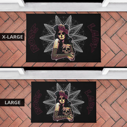 Skull Door Mat - Pretty Death Rose Lady Hug Skull Head Door Mat Home Decor