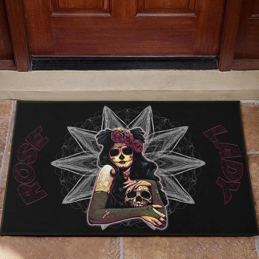 Skull Door Mat - Pretty Death Rose Lady Hug Skull Head Door Mat Home Decor