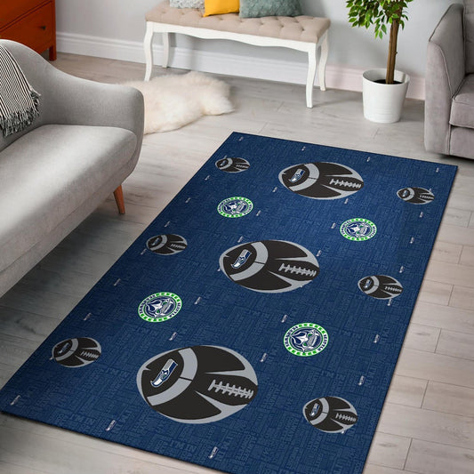 American Football Team Area Rug - Seattle Seahawks Cool Rugby Balls Blue Rugs Home Decor