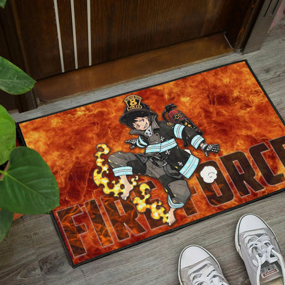 Fire Force Anime Door Mat Shinra Kusakabe With Fire Extinguisher Crazy In Fire Door Mat Home Decor