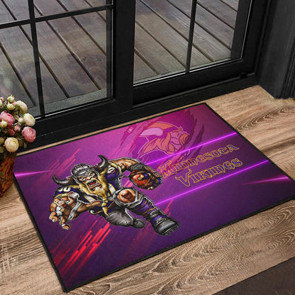 Minnesota Vikings American Football Team Door Mat Giant Viking Holding Rugby Running Pink Purple Door Mat Home Decor