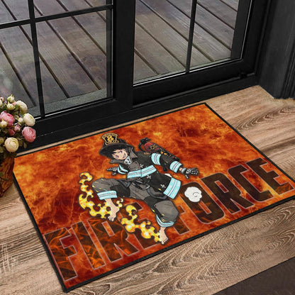 Fire Force Anime Door Mat Shinra Kusakabe With Fire Extinguisher Crazy In Fire Door Mat Home Decor
