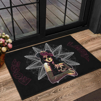 Skull Door Mat - Pretty Death Rose Lady Hug Skull Head Door Mat Home Decor