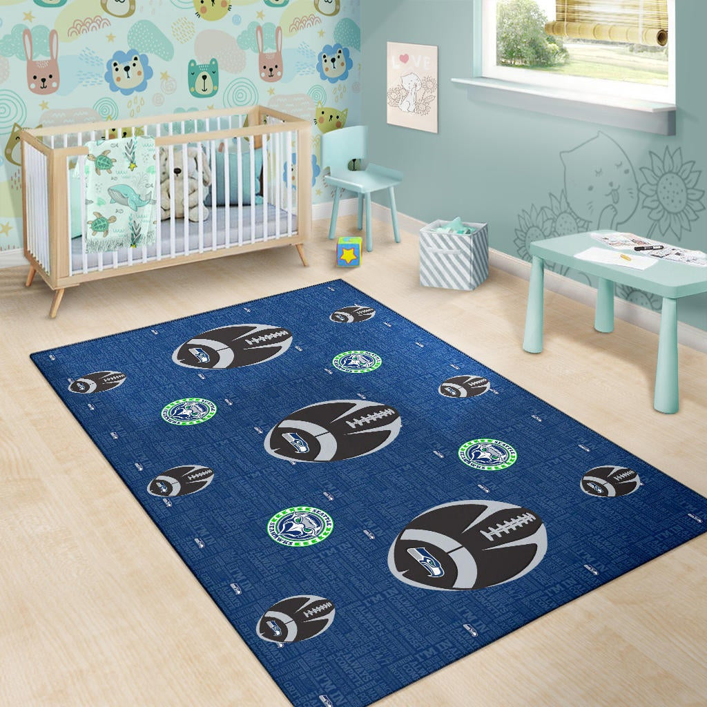 American Football Team Area Rug - Seattle Seahawks Cool Rugby Balls Blue Rugs Home Decor