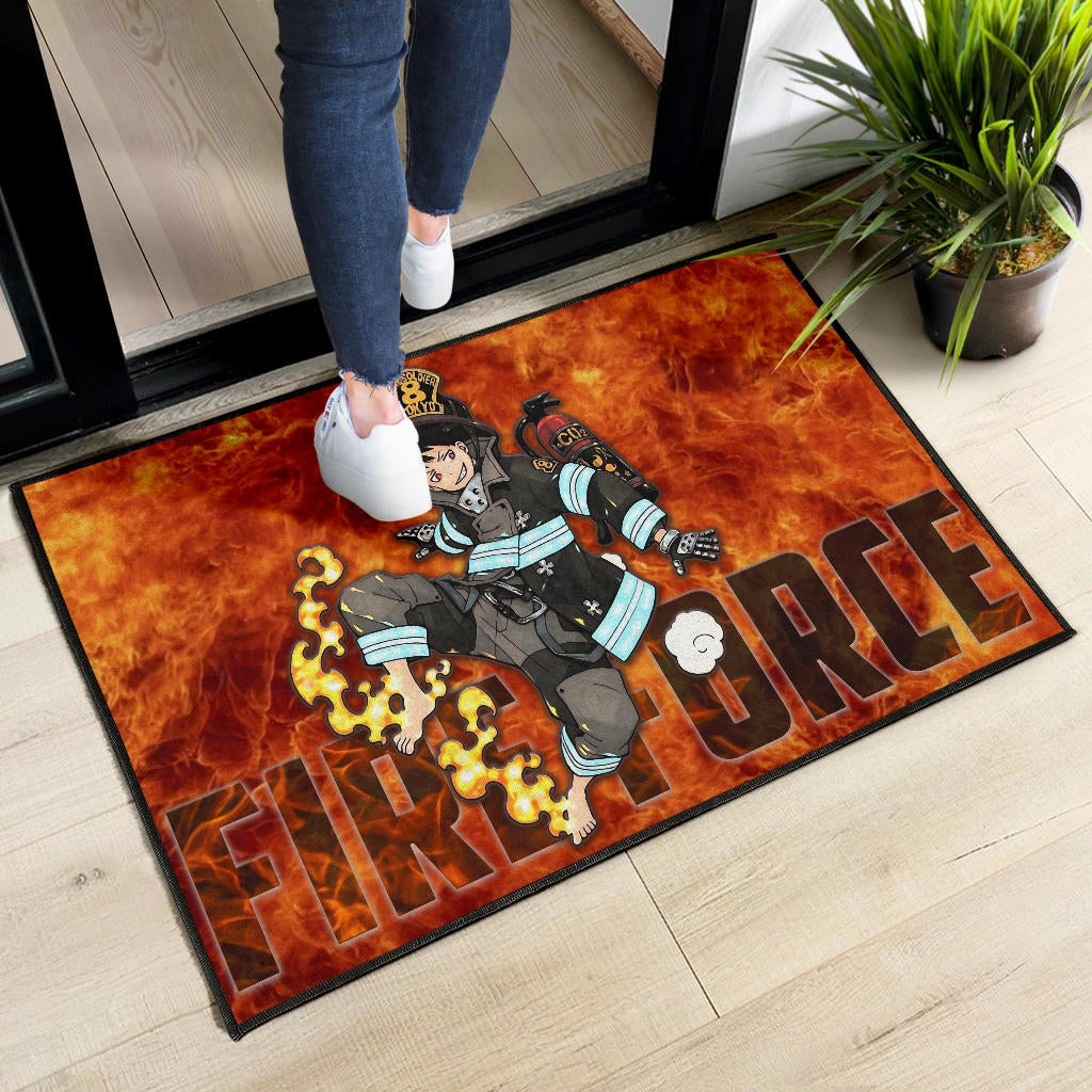 Fire Force Anime Door Mat Shinra Kusakabe With Fire Extinguisher Crazy In Fire Door Mat Home Decor