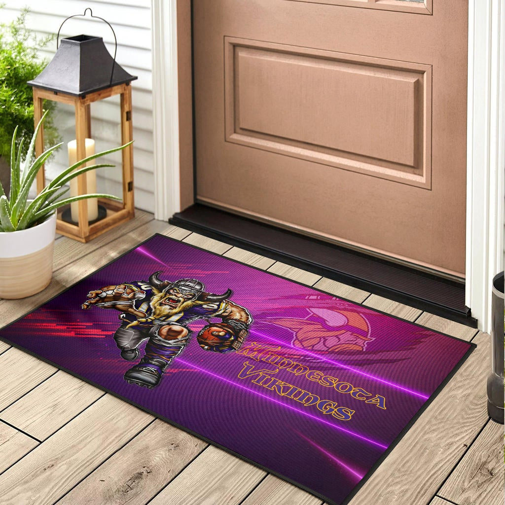 Minnesota Vikings American Football Team Door Mat Giant Viking Holding Rugby Running Pink Purple Door Mat Home Decor