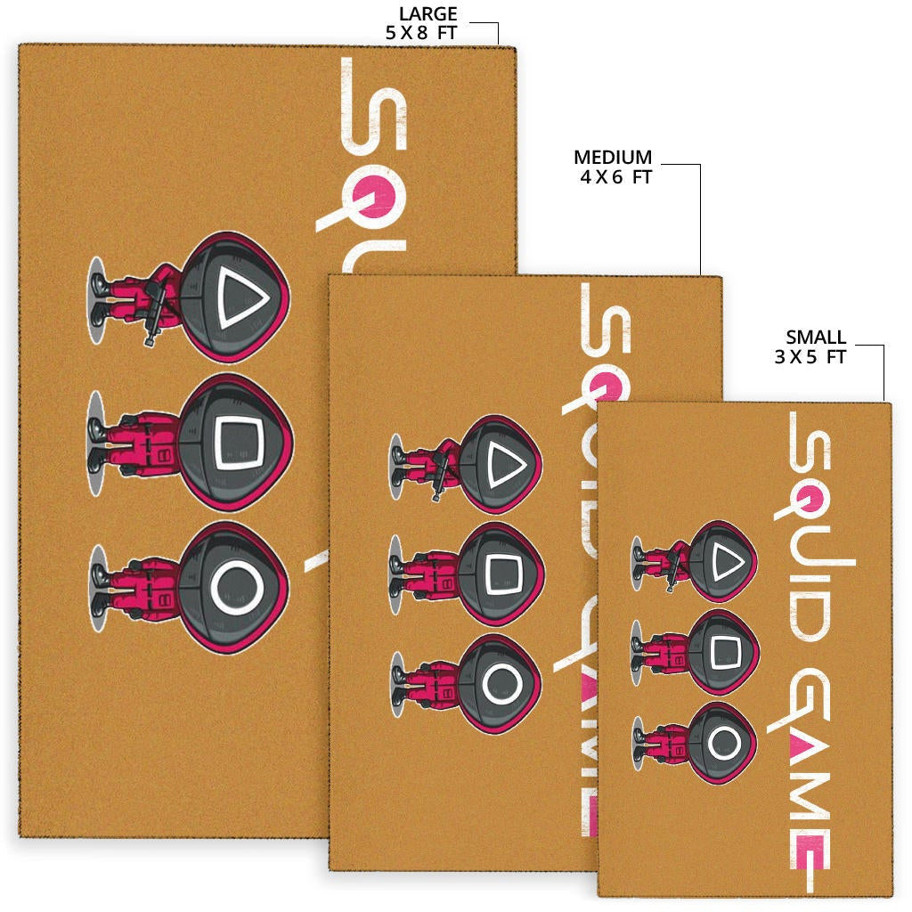 Squid Game Movie Area Rug - Cute Chibi Squid Workers Round Square Triangle Face Rugs Home Decor