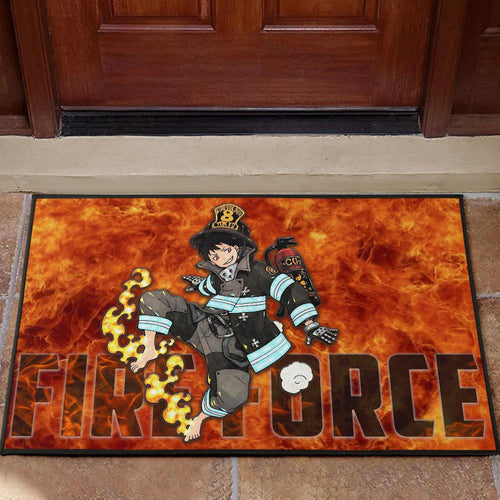 Fire Force Anime Door Mat Shinra Kusakabe With Fire Extinguisher Crazy In Fire Door Mat Home Decor