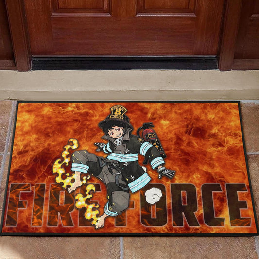 Fire Force Anime Door Mat Shinra Kusakabe With Fire Extinguisher Crazy In Fire Door Mat Home Decor