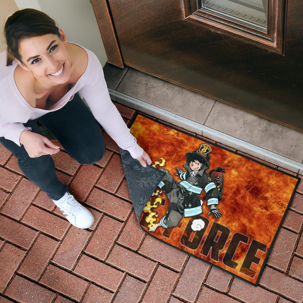 Fire Force Anime Door Mat Shinra Kusakabe With Fire Extinguisher Crazy In Fire Door Mat Home Decor
