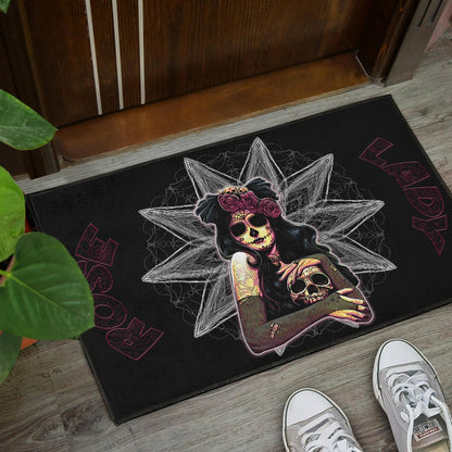Skull Door Mat - Pretty Death Rose Lady Hug Skull Head Door Mat Home Decor
