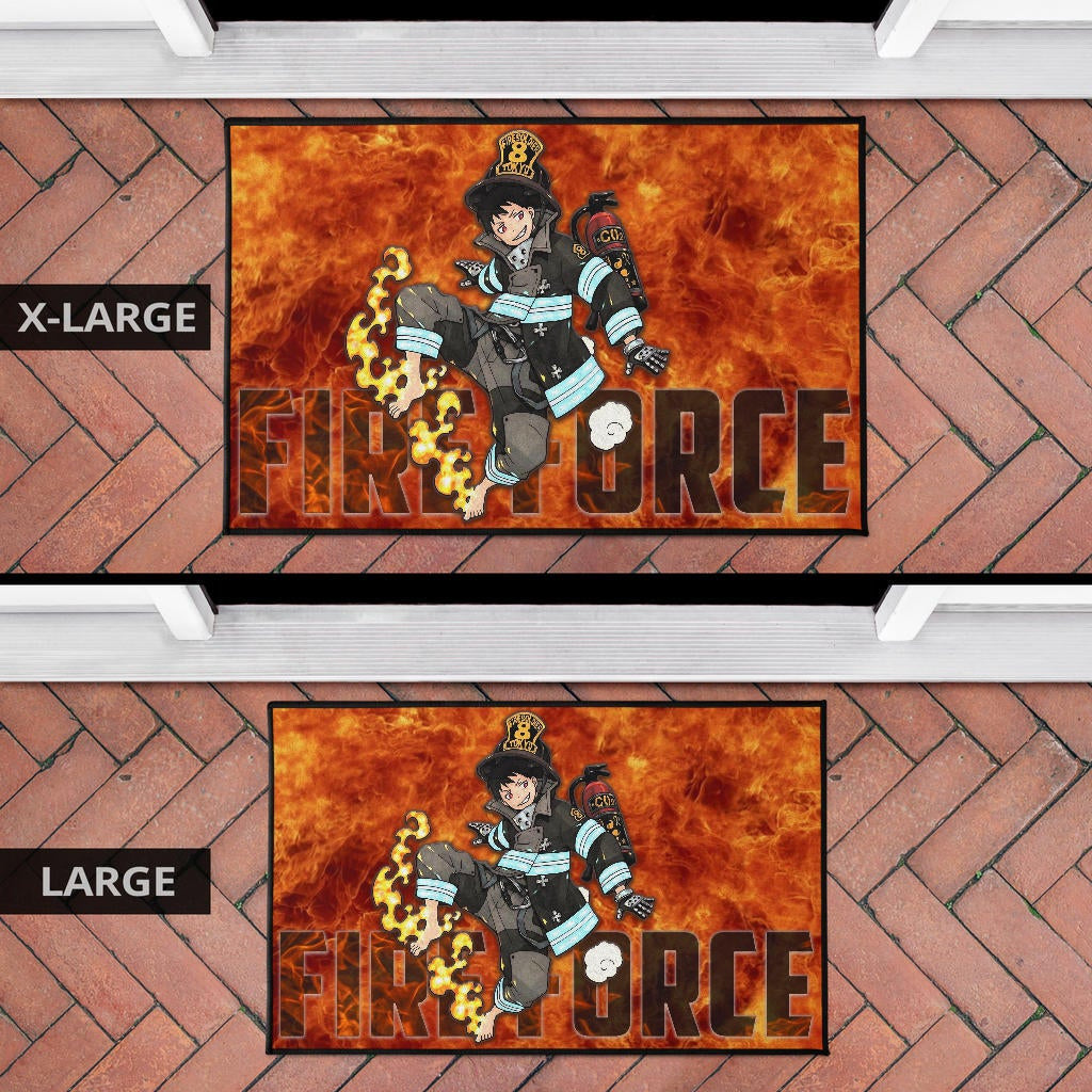 Fire Force Anime Door Mat Shinra Kusakabe With Fire Extinguisher Crazy In Fire Door Mat Home Decor