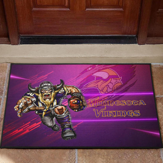 Minnesota Vikings American Football Team Door Mat Giant Viking Holding Rugby Running Pink Purple Door Mat Home Decor