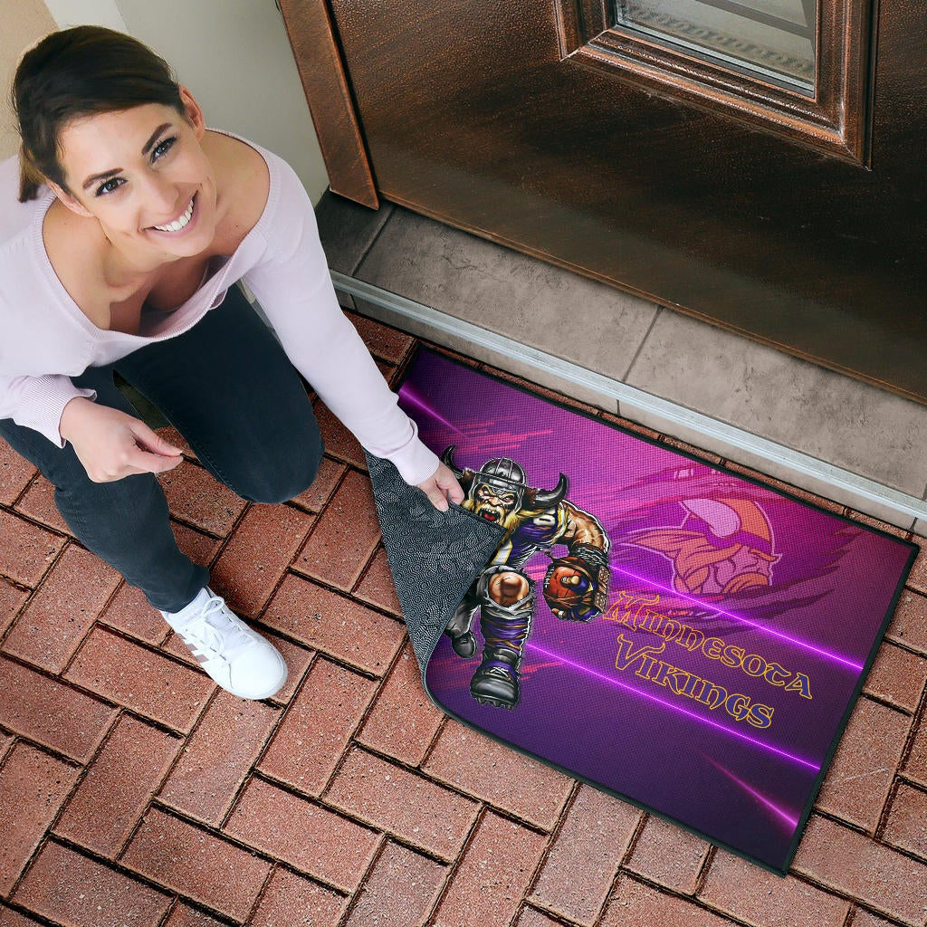 Minnesota Vikings American Football Team Door Mat Giant Viking Holding Rugby Running Pink Purple Door Mat Home Decor