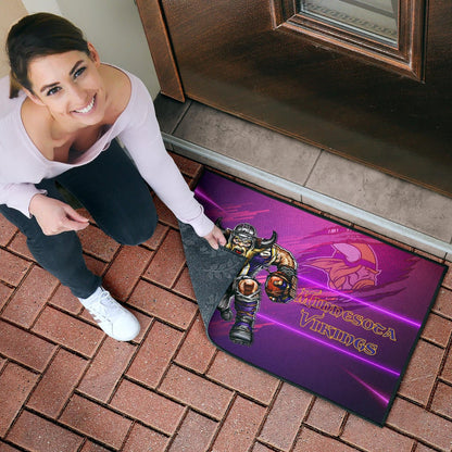 Minnesota Vikings American Football Team Door Mat Giant Viking Holding Rugby Running Pink Purple Door Mat Home Decor