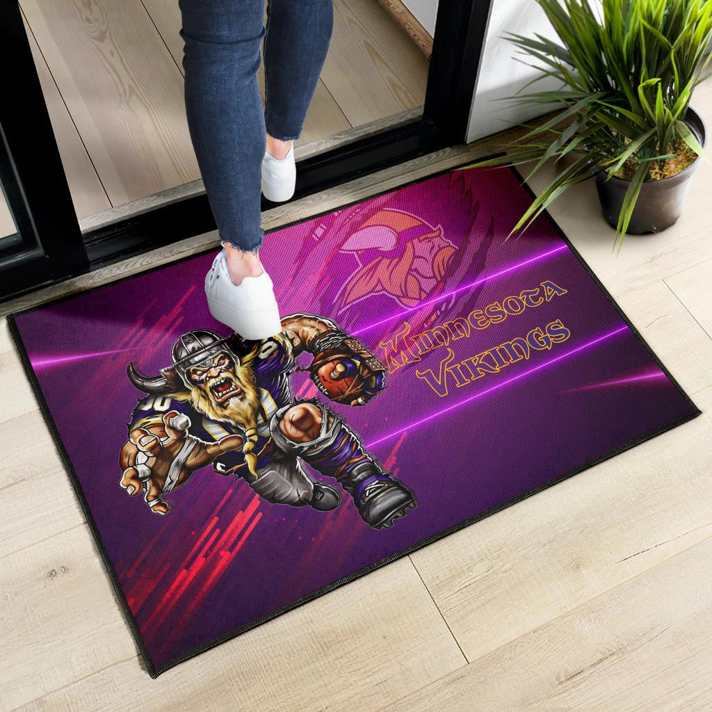 Minnesota Vikings American Football Team Door Mat Giant Viking Holding Rugby Running Pink Purple Door Mat Home Decor