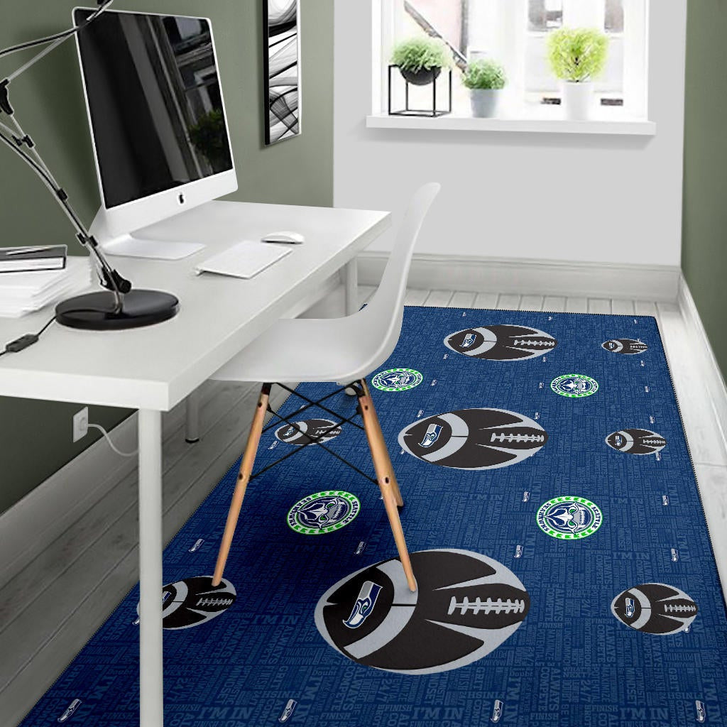 American Football Team Area Rug - Seattle Seahawks Cool Rugby Balls Blue Rugs Home Decor