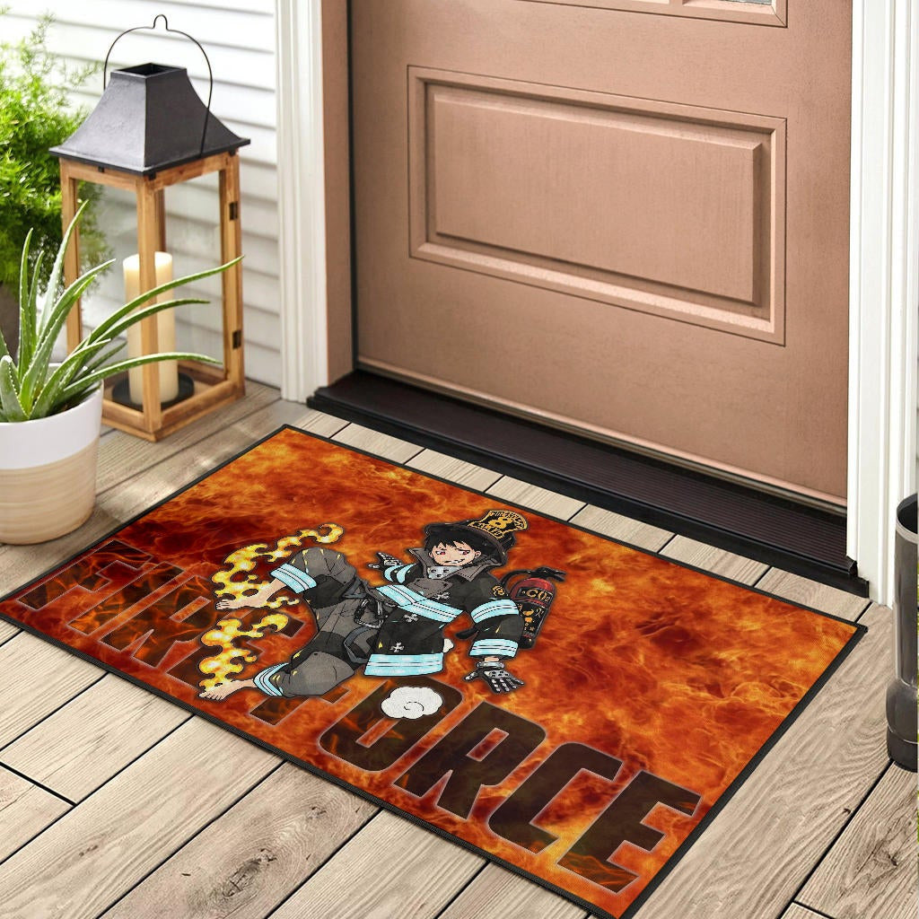 Fire Force Anime Door Mat Shinra Kusakabe With Fire Extinguisher Crazy In Fire Door Mat Home Decor