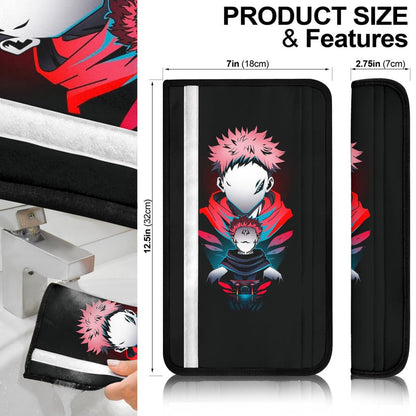 Jujutsu Kaisen Anime Seat Belt Covers - Sukuna And Yuji No Face White Kanji Patterns Belt Covers