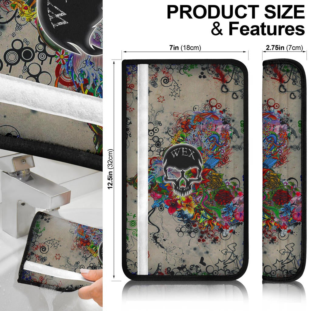 Skull Seat Belt Covers - Neon Skull Love Colorful Graffiti Tattoo Belt Covers