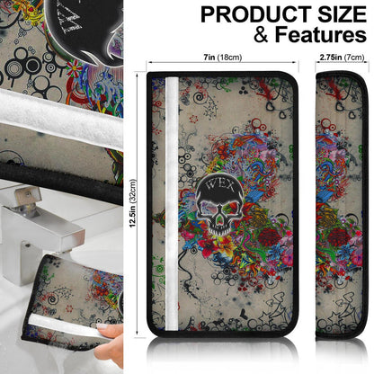 Skull Seat Belt Covers - Neon Skull Love Colorful Graffiti Tattoo Belt Covers