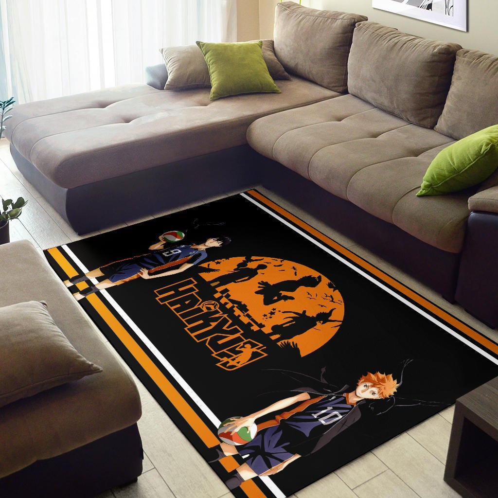 Haikyuu Anime Area Rug - Hinata Shoyo And Kageyama Play Volleyball Silhouette Rugs Home Decor