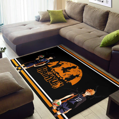 Haikyuu Anime Area Rug - Hinata Shoyo And Kageyama Play Volleyball Silhouette Rugs Home Decor