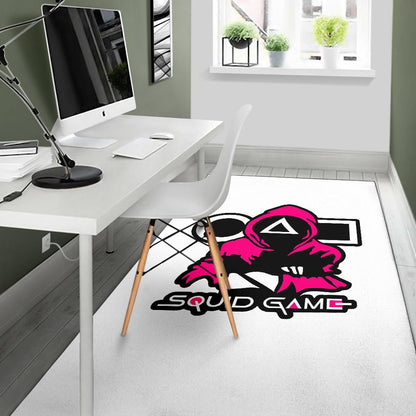 Squid Game Movie Area Rug Cold Triangle Squid Worker Portrait Artwork White Rugs Home Decor