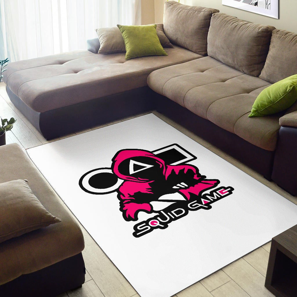 Squid Game Movie Area Rug Cold Triangle Squid Worker Portrait Artwork White Rugs Home Decor