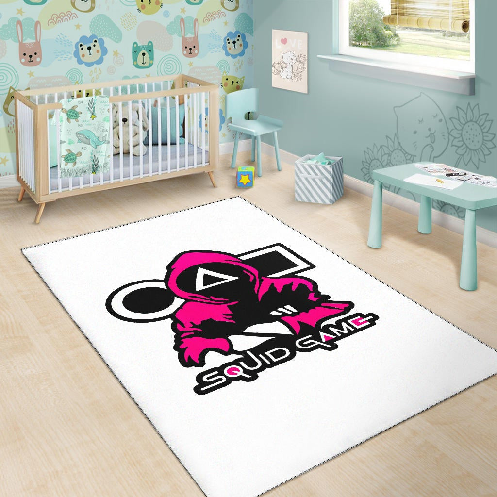 Squid Game Movie Area Rug Cold Triangle Squid Worker Portrait Artwork White Rugs Home Decor