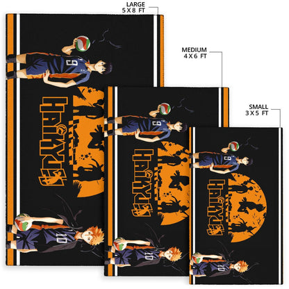 Haikyuu Anime Area Rug - Hinata Shoyo And Kageyama Play Volleyball Silhouette Rugs Home Decor