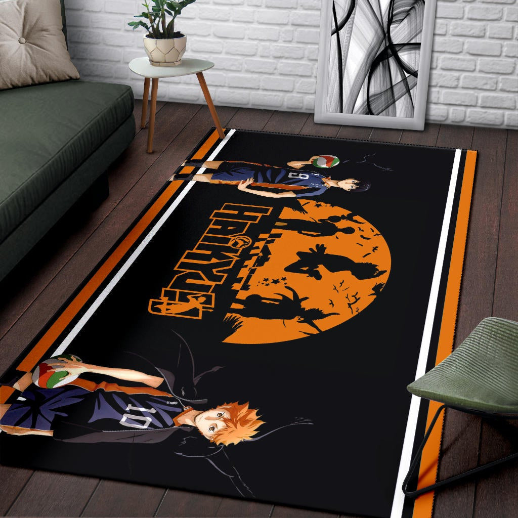 Haikyuu Anime Area Rug - Hinata Shoyo And Kageyama Play Volleyball Silhouette Rugs Home Decor