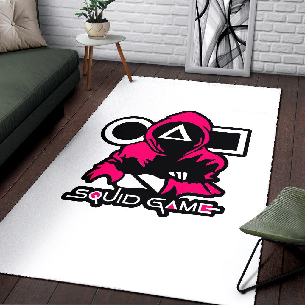 Squid Game Movie Area Rug Cold Triangle Squid Worker Portrait Artwork White Rugs Home Decor