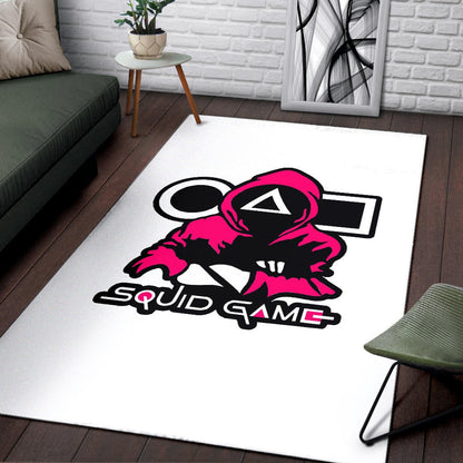Squid Game Movie Area Rug Cold Triangle Squid Worker Portrait Artwork White Rugs Home Decor