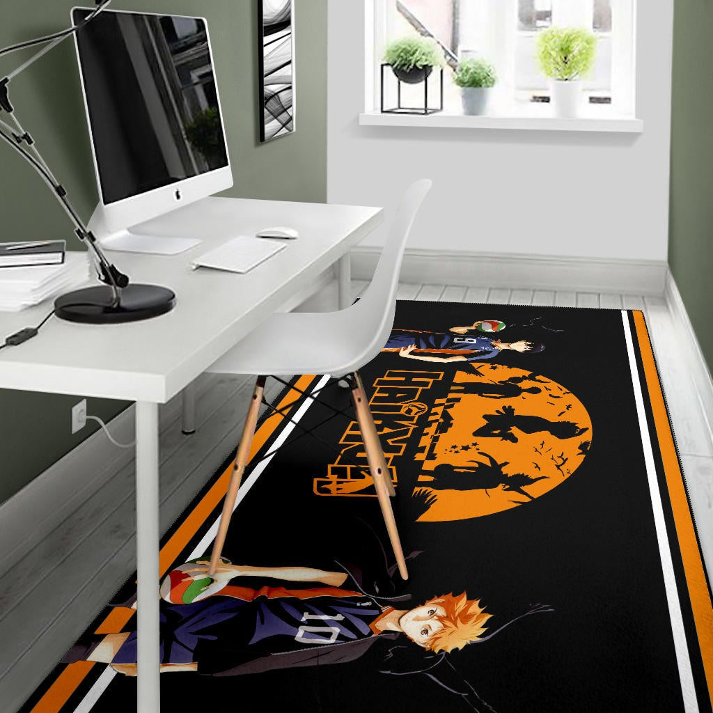 Haikyuu Anime Area Rug - Hinata Shoyo And Kageyama Play Volleyball Silhouette Rugs Home Decor