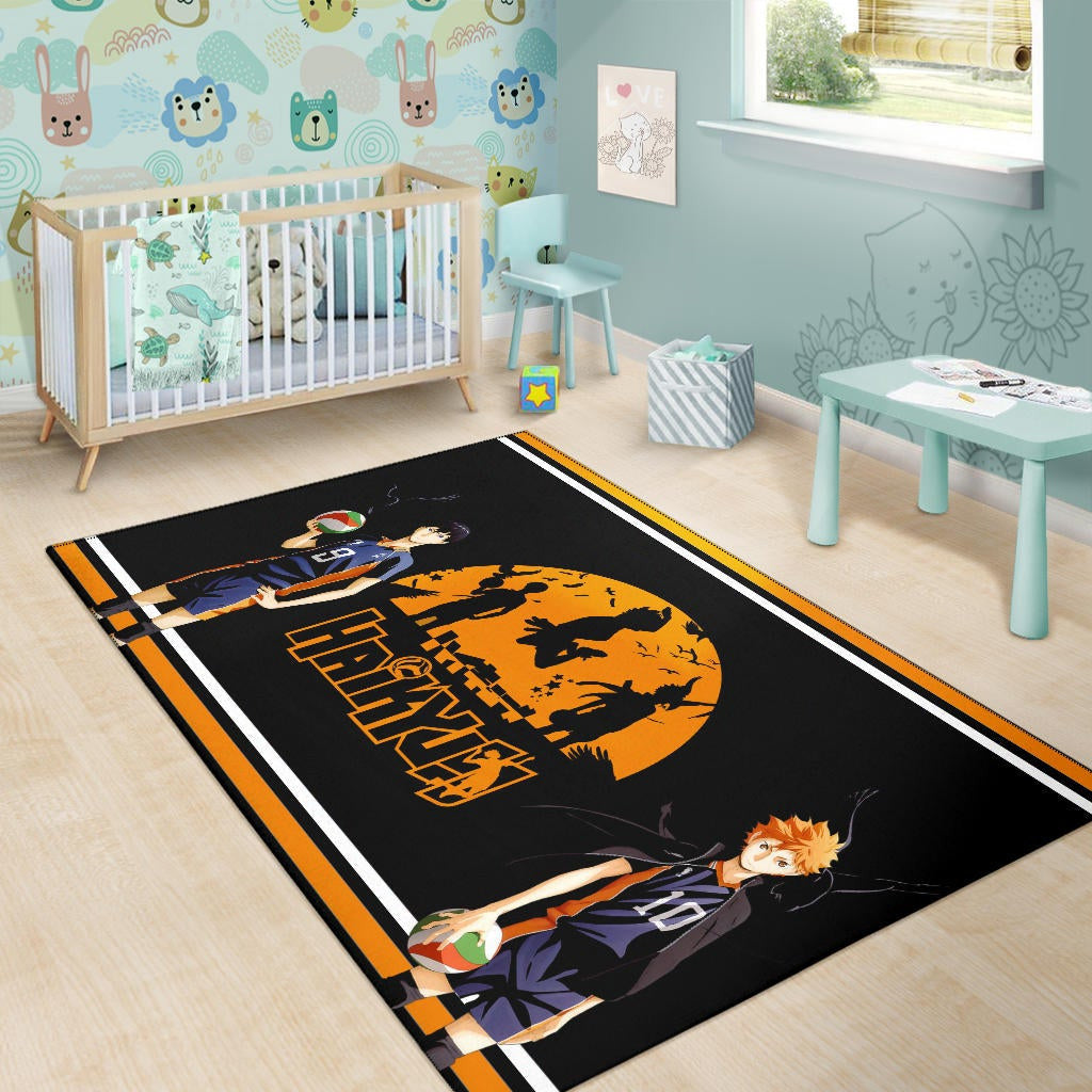 Haikyuu Anime Area Rug - Hinata Shoyo And Kageyama Play Volleyball Silhouette Rugs Home Decor
