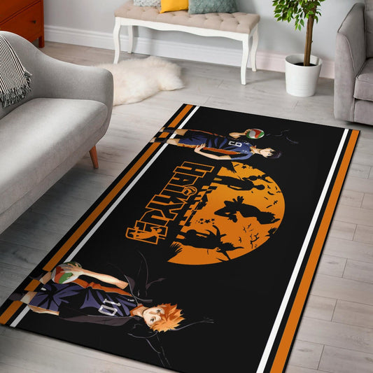 Haikyuu Anime Area Rug - Hinata Shoyo And Kageyama Play Volleyball Silhouette Rugs Home Decor