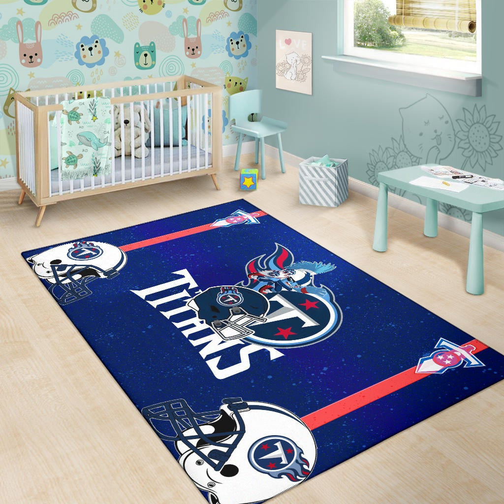 Tennessee Titans American Football Team Area Rug Little Player With Helmet Patterns Blue Galaxy Rugs Home Decor