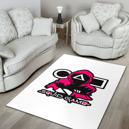 Squid Game Movie Area Rug Cold Triangle Squid Worker Portrait Artwork White Rugs Home Decor