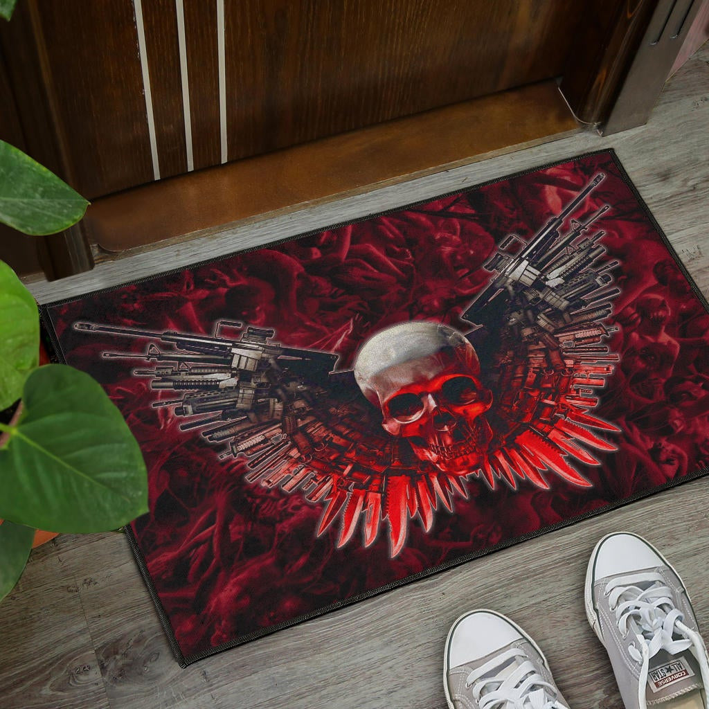 Skull Door Mat - Powerful Skull With Wings And Red Victim Souls Door Mat