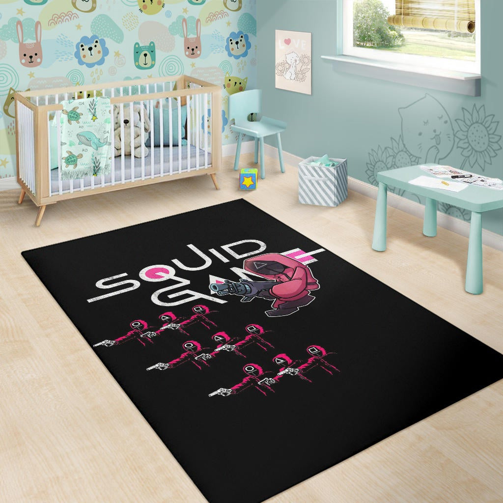 Squid Game Movie Area Rug Three Squid Workers Round Square Triangle Attack Rugs Home Decor