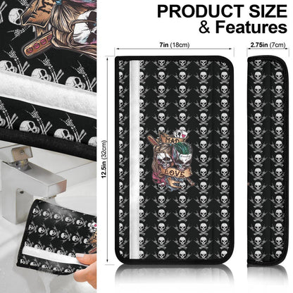 Valentine Seat Belt Covers - Mad Love Harley Quinn And Joker Skull Patterns Belt Covers