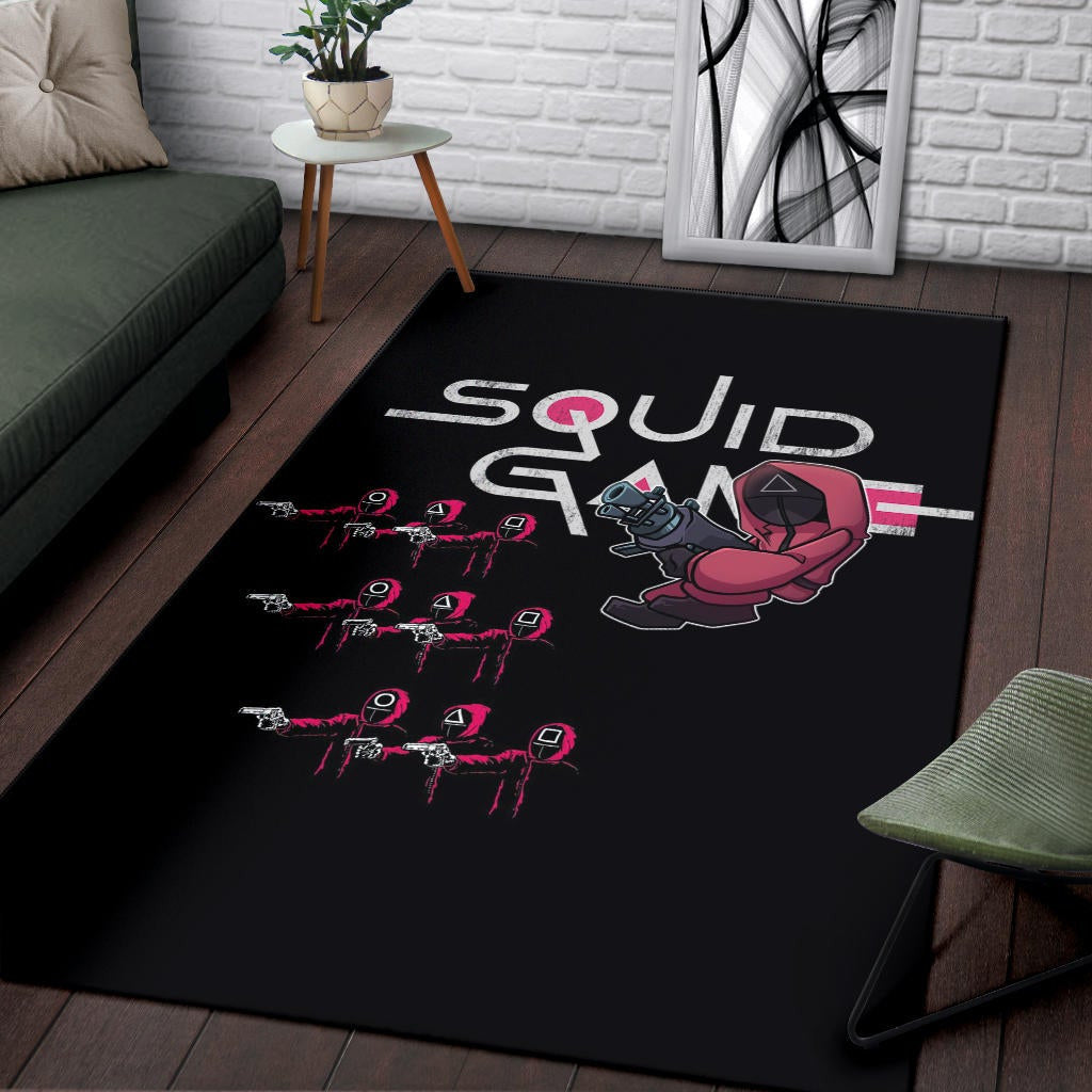 Squid Game Movie Area Rug Three Squid Workers Round Square Triangle Attack Rugs Home Decor