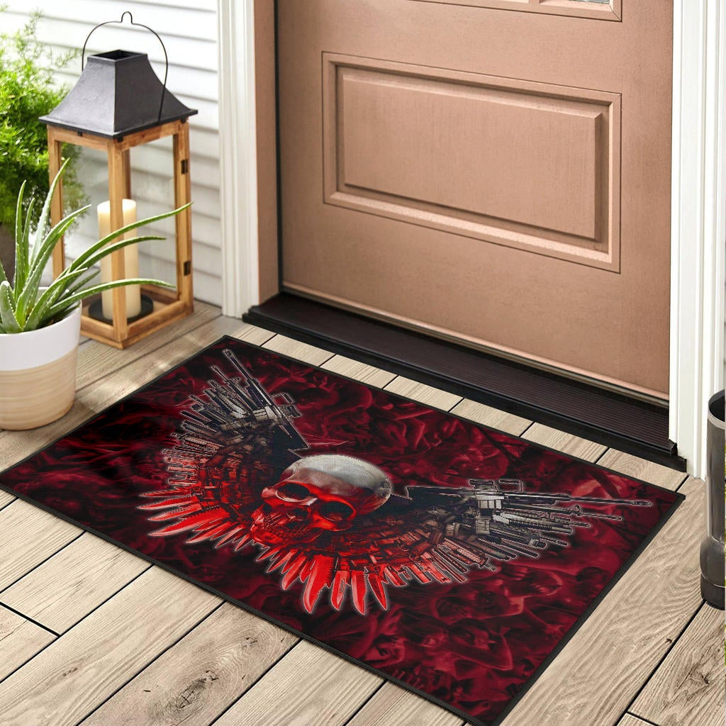 Skull Door Mat - Powerful Skull With Wings And Red Victim Souls Door Mat