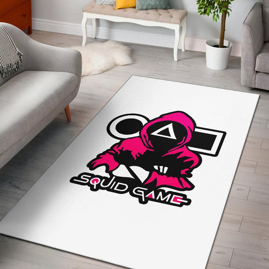 Squid Game Movie Area Rug Cold Triangle Squid Worker Portrait Artwork White Rugs Home Decor