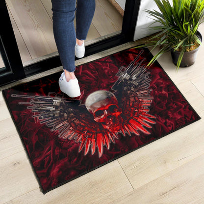 Skull Door Mat - Powerful Skull With Wings And Red Victim Souls Door Mat