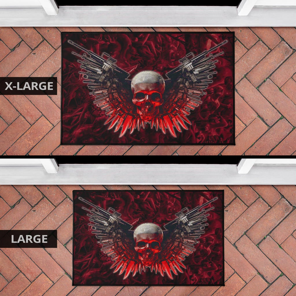 Skull Door Mat - Powerful Skull With Wings And Red Victim Souls Door Mat